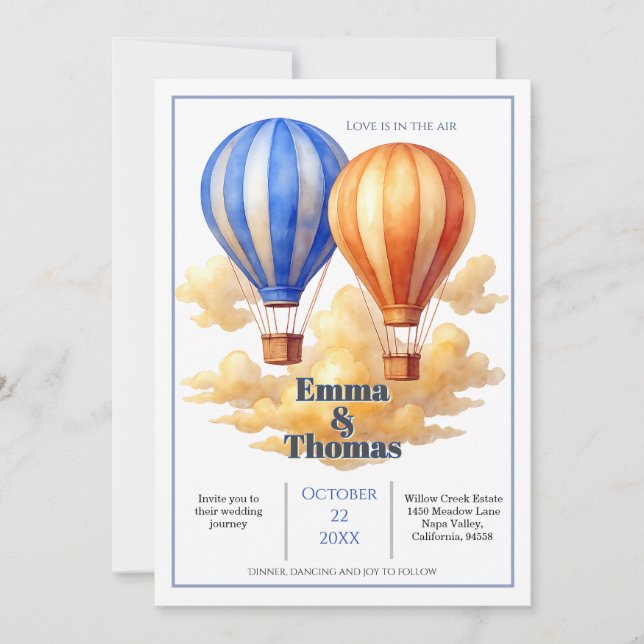 Invitation Love Is in the Air Hot Air Balloon Travel Mariage (Devant)