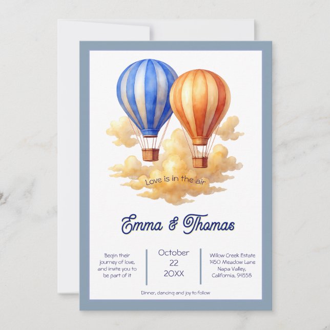 Invitation Love Is in the Air Hot Air Balloon Travel Mariage (Devant)
