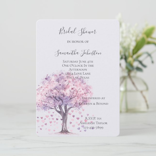 Invitation Love is in the air Lavender Hearts Bridal Shower (Debout devant)
