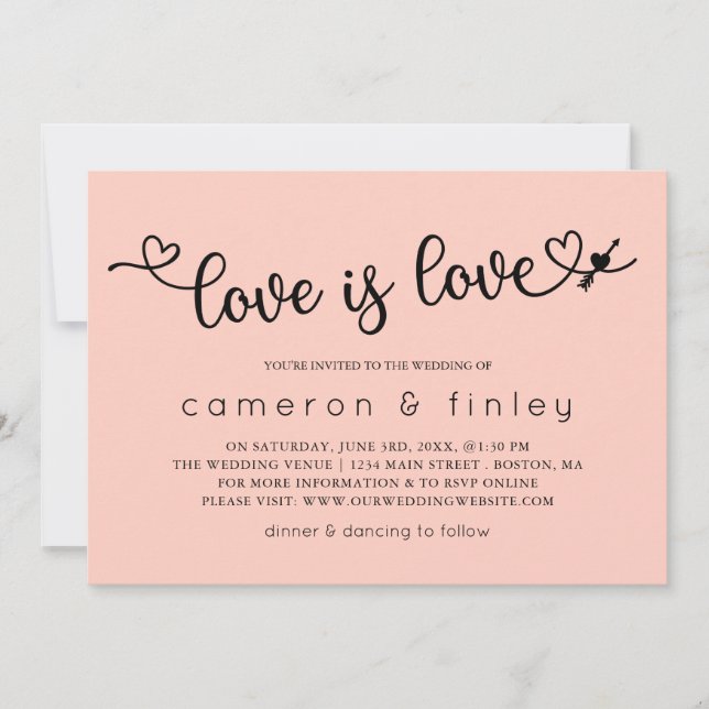 Invitation Love Is Love Blush Pink Gay ou Mariage lesbien (Devant)