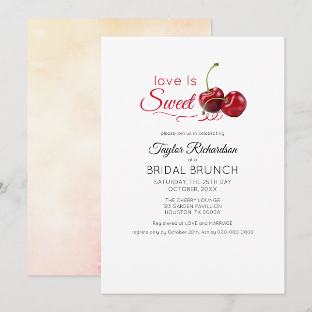 Invitation Love is Sweet Cherry Brunch Mariage (Devant / Derrière)