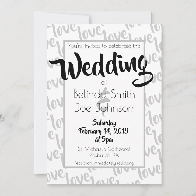 Invitation Love Modern Script Typography Mariage (Devant)