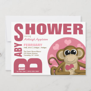 Invitation Love Monkey - Audacieux Rose Baby Shower Invitatio