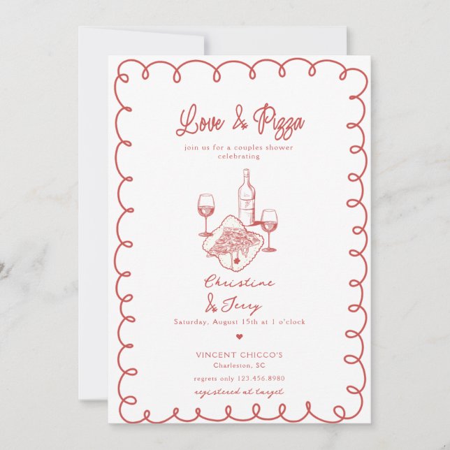 Invitation Love & Pizza | Mariage fantaisiste pour couples (Devant)