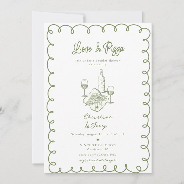 Invitation Love & Pizza | Réception fantaisiste pour couples (Devant)