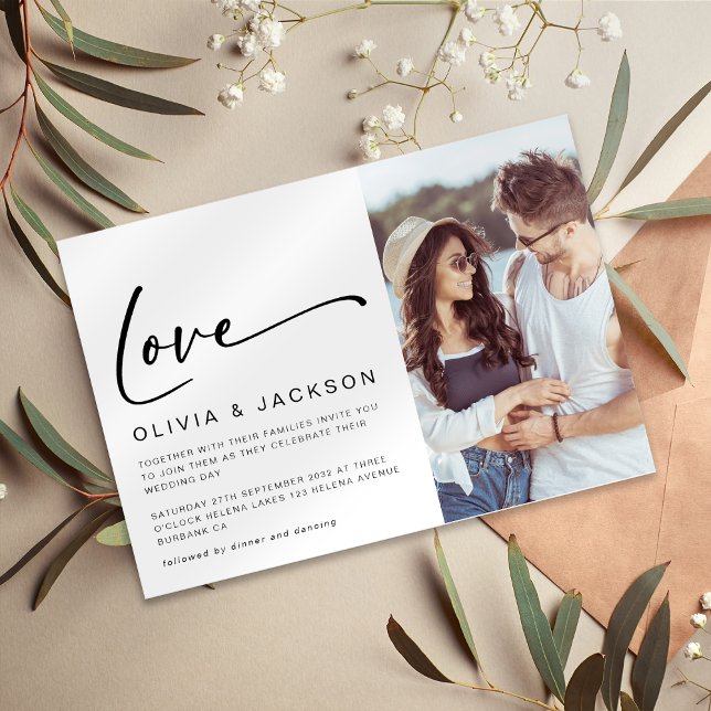 Invitation Love Script Moderne Minimaliste Mariage photo (Créateur téléchargé)