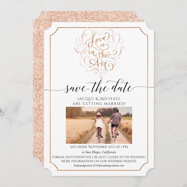 Invitation Love Script Typographie Rose Gold Parties scintill (Devant / Derrière)