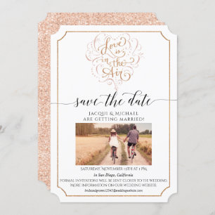 Invitation Love Script Typographie Rose Gold Parties scintill