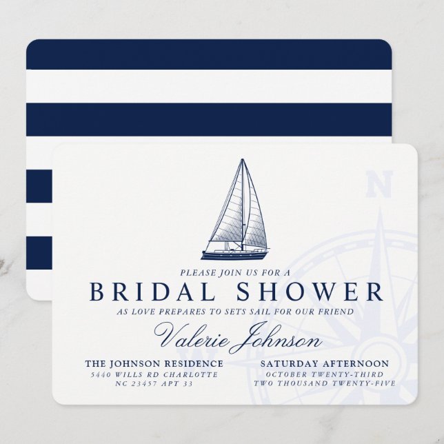 Invitation Love Sets | Fête des mariées thématique marine (Devant / Derrière)