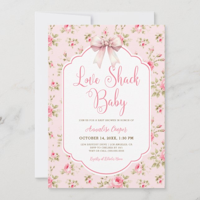 Invitation Love Shack Baby shower fille bébé (Devant)