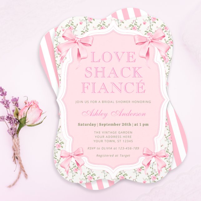 Invitation Love Shack Fiance Pink Bow Coquette Fête des marié (Créateur téléchargé)