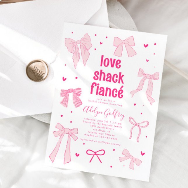 Invitation Love Shack Fiance Pink Bow Fête des mariées (Créateur téléchargé)
