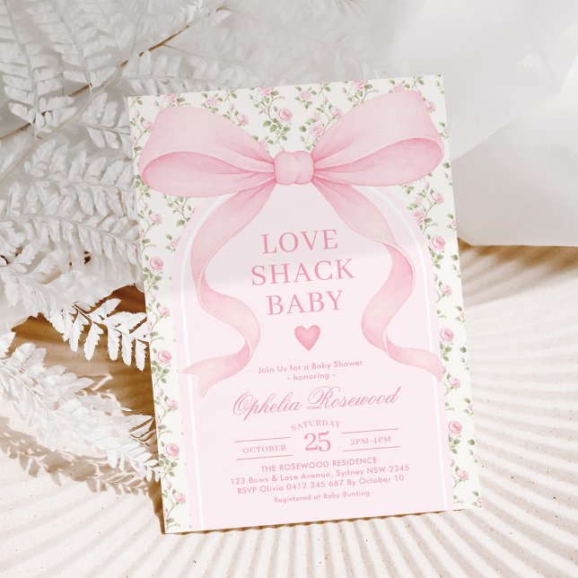 Invitation Love Shack Roses Pink Bow Girl Baby Shower (Créateur téléchargé)