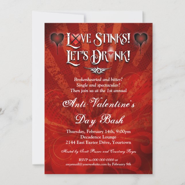 Invitation Love Stinks Buvez Anti Valentines Day Party (Devant)