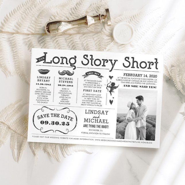 Invitation Love Story Timeline Fun Save the Date Photo (Long Story Short Infographic Fun Save The Date Photo Card)