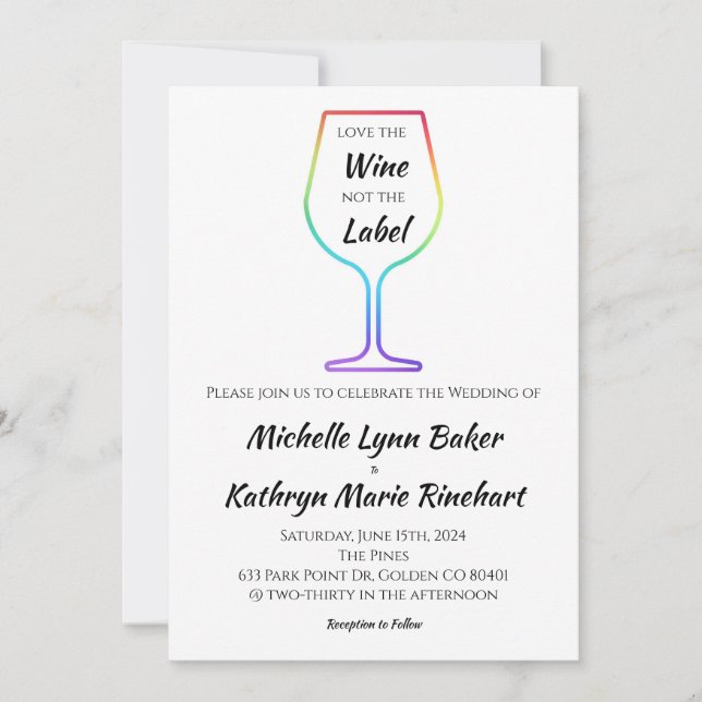 Invitation Love the Wine Not the Étiquette rainbow wine glass (Devant)