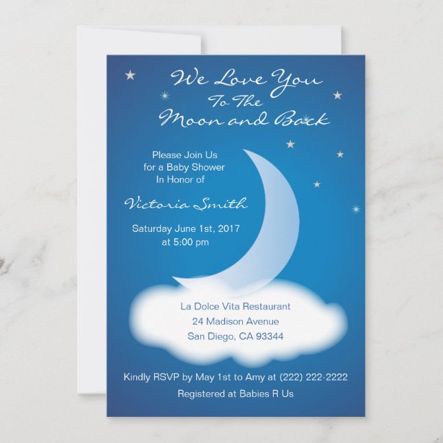 Invitation Love You to the Moon and Back Baby shower - Blue (Devant)
