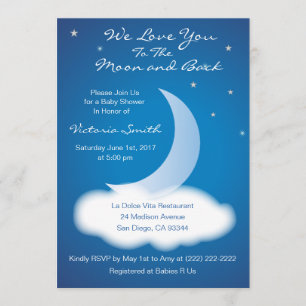 Invitation Love You to the Moon and Back Baby shower - Blue