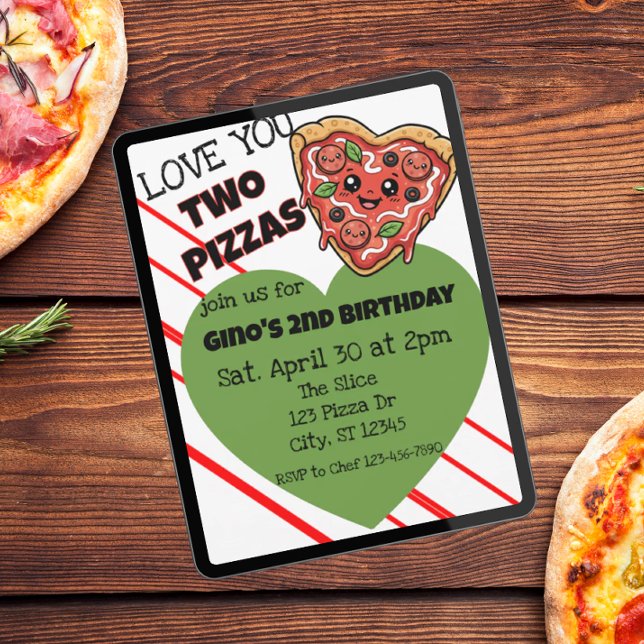 Invitation Love You Two Pizzas 2nd Birthday (Créateur téléchargé)