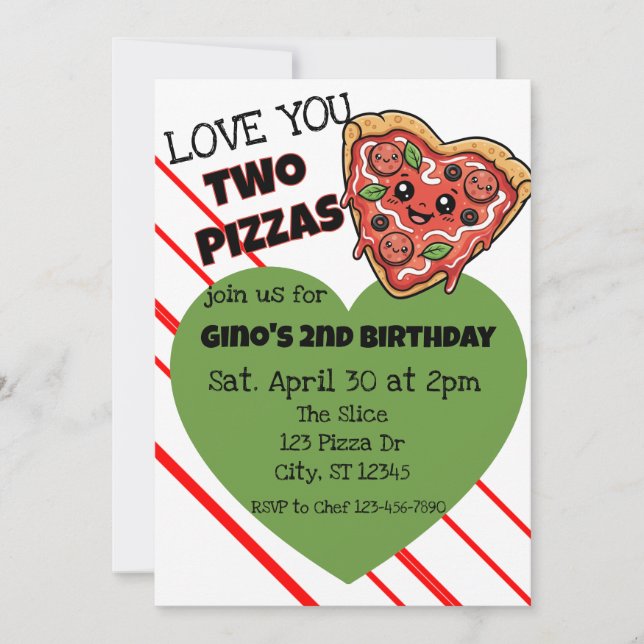 Invitation Love You Two Pizzas 2nd Birthday (Devant)