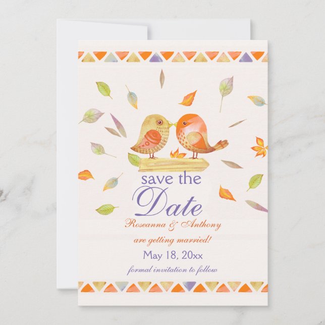Invitation Lovebirds d'automne Enregistrer la date Annonce (Devant)