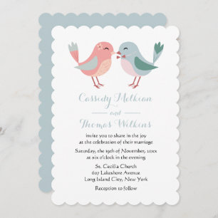 Invitation Lovebirds Oiseaux Mariages roses et bleus