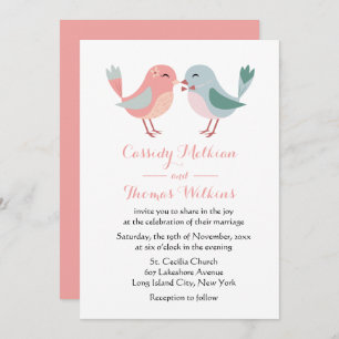 Invitation Lovebirds Oiseaux Mariages roses et bleus
