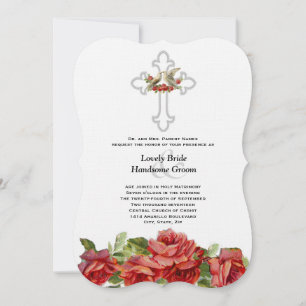 Invitation Lovebirds Red Roses Mariage chrétien