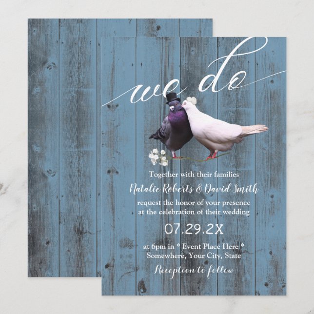 Invitation Lovebirds rustiques Nous faisons Dusty Blue Barn M (Devant / Derrière)