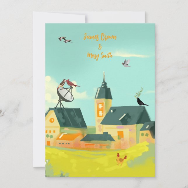 Invitation Lovebirds sur l'Antenne Charming mariage du villag (Devant)