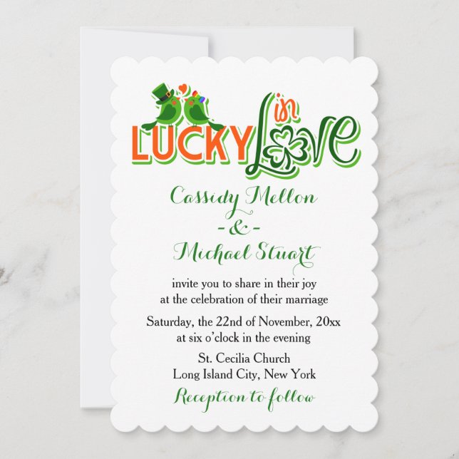 Invitation Lovebirds Vert Et Mariage Shamrock Mariage (Devant)