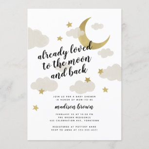 Invitation Loved to the Moon and Back Baby shower Gold