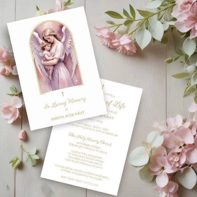 Invitation Lovely Arch Angel Guardian with Baby Funeral (Lovely Arch Effect Angel Guardian with Baby Funeral Invitation Card. )
