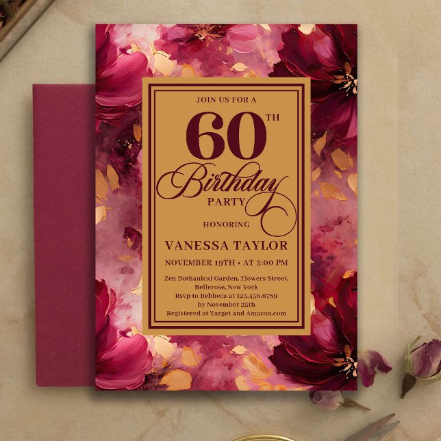 Invitation Lovely Burgundy Blush Gold Style 60th Birthday   (Lovely Burgundy Blush Gold Style 60th Birthday Invitation

)
