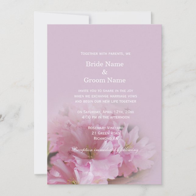 Invitation Lovely doux rose cerisier fleur mariage de printem (Devant)