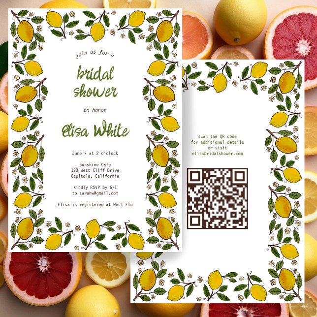 Invitation Lovely Lemons mignon CUSTOM QR Code FÊTE DES MARIÉ (Lovely Lemons Cute CUSTOM QR Code BRIDAL SHOWER Invitation
)