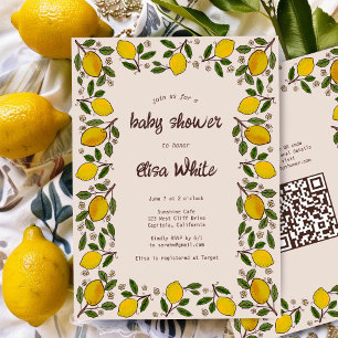Invitation Lovely Lemons Rustic CUSTOM Code QR BABY SHOWER