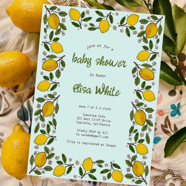 Invitation Lovely Lemons Rustic CUSTOM Code QR BABY SHOWER (Lovely Lemons Rustic CUSTOM QR Code BABY SHOWER Invitation
)