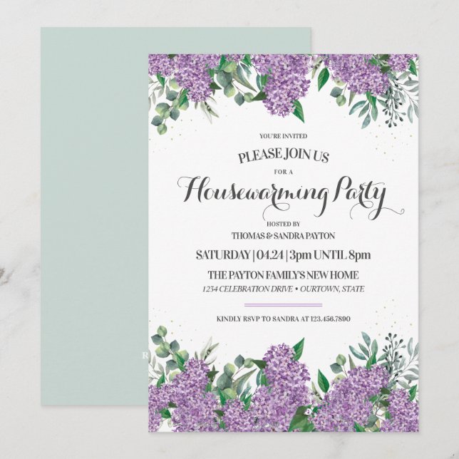 Invitation Lovely Lilacs Spring Houclier Party (Devant / Derrière)