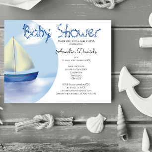 Invitation Lovely Little Blue Sailboat Baby shower par mail