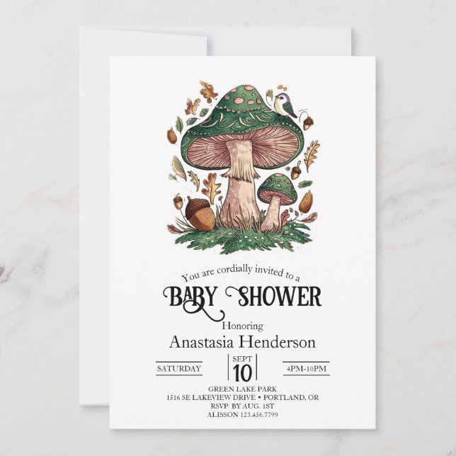 Invitation Lovely Mystical Musroom Baby shower (Devant)
