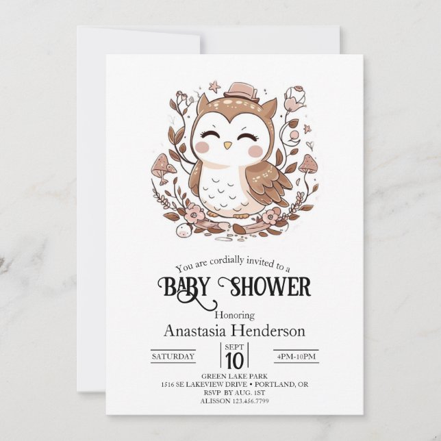 Invitation Lovely Mystical Owl Baby shower (Devant)