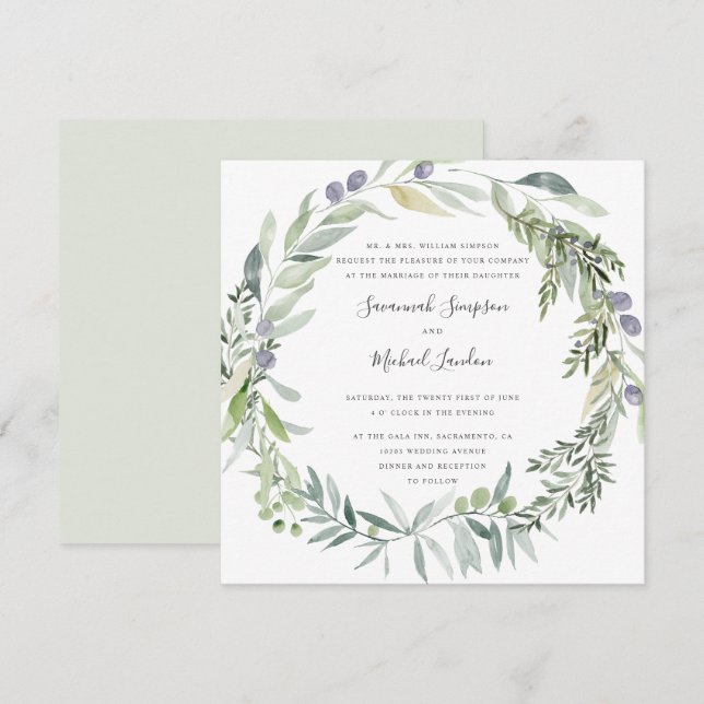 Invitation Lovely Olive et mariage officiel feuille (Devant / Derrière)