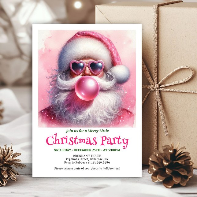 Invitation Lovely pink santa chewing gum watercolor invite (Lovely pink santa chewing gum watercolor invite card)