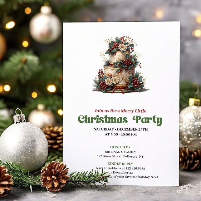 Invitation Lovely Retro Christmas Cake Party Card (Lovely Retro Christmas Angel Party Card)