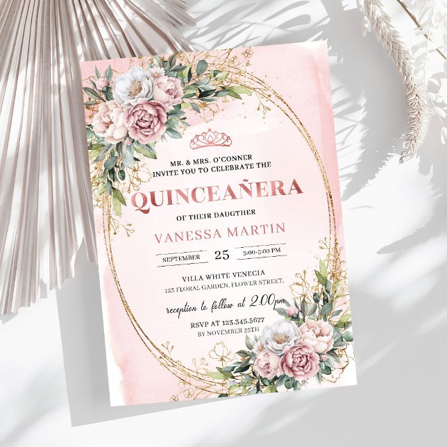 Invitation Lovely Rose Gold Flowers Eucalyptus 15th Birthday  (Lovely Rose Gold Flowers Eucalyptus 15th Birthday Invitation

)