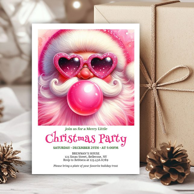 Invitation Lovely Watercolor Pink Santa Bubble Gum Christmas  (Lovely Watercolor Pink Santa Bubble Gum Christmas Invite

)