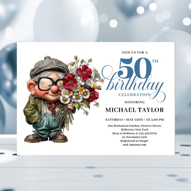 Invitation Lovely Whimsical Man 50th Birthday Humor Cartoon  (Lovely Whimsical Man 50th Birthday Humor Cartoon Invitation

)