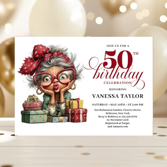 Invitation Lovely Whimsical Woman 50th Birthday Humor Party  (Lovely Whimsical Woman 50th Birthday Humor Party Invitation)