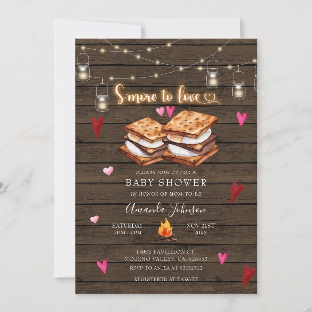 Invitation Love'more to Love Wood String Baby shower (Devant)